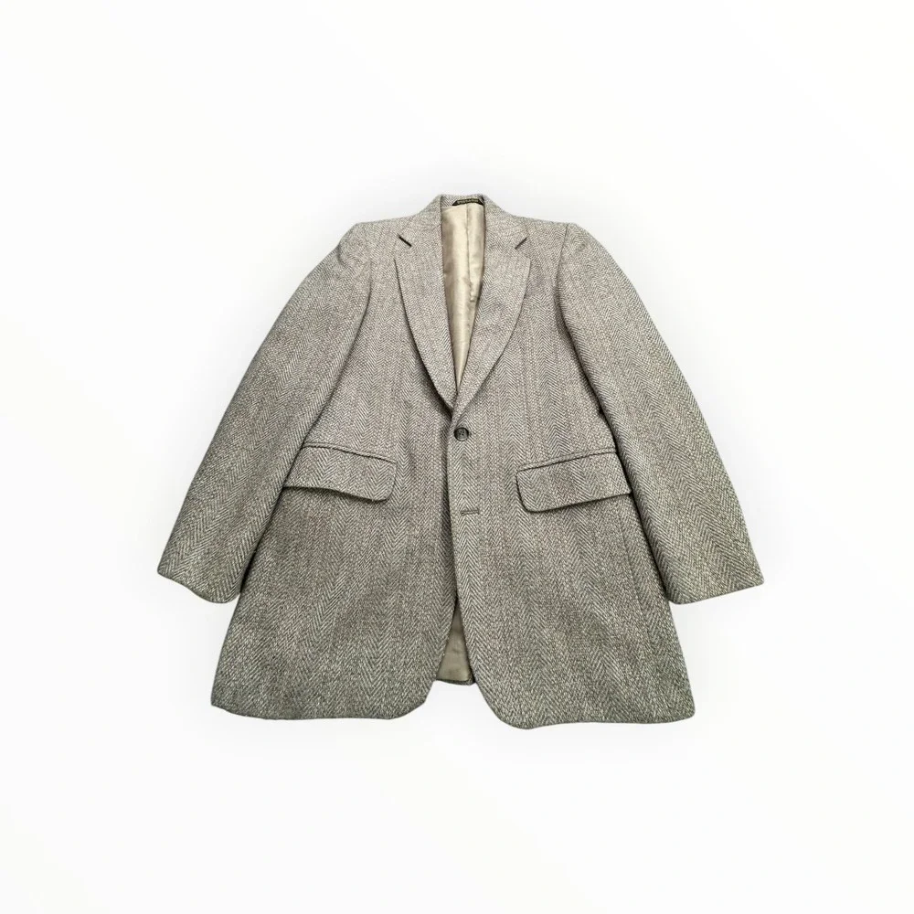 Haggar Blazer Mens 36R Tan Herringbone Wool Blend Two‎ Button Sport Coat WPL 386